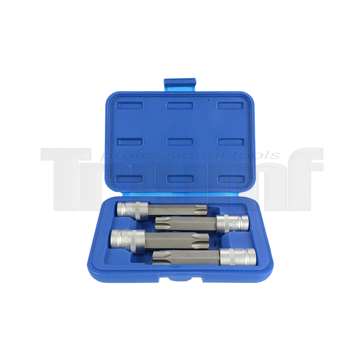 hlavice zástrčné 1/2", Torx T70 - T100, délka 110 mm, vrtané, sada 4 díly