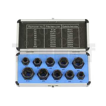 hlavice nástrčné 3/8", Spirál 9 - 19 mm, na poškozené šrouby a matice, sada 10 dílů