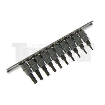 hlavice zástrčné 1/4", Torx T7 - T40, vrtané, sada 10 dílů