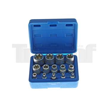 hlavice nástrčné 1/4" - 3/8" - 1/2", E-profil E4 - E24, sada 14 dílů