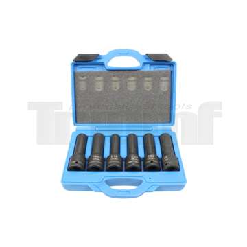 hlavice nástrčné 3/4", E-profil E18 - E24, 12ti hran 17 - 19 mm, prodloužené, tvrzené, sada 6 dílů