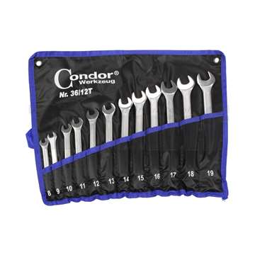 klíče očkoploché 8 - 19 mm, vyhnuté 75°, sada 12 dílů, v textilním obalu
