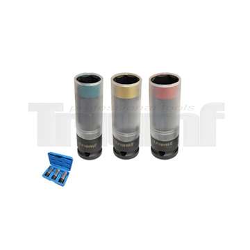 hlavice nástrčné 1/2", 6ti hran 17 - 19 - 21 mm, prodloužené, na Alu kola, sada 3 díly