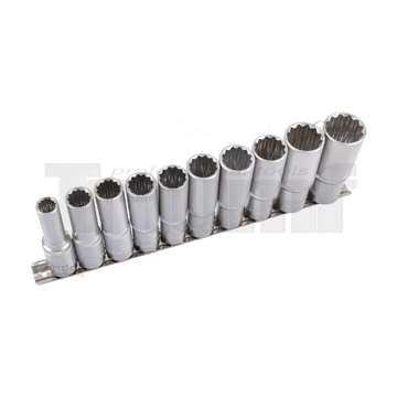 hlavice nástrčné 1/2", 12ti hran 10 - 24 mm, prodloužené, sada 10 dílů