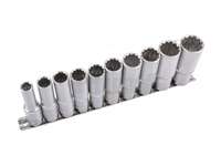 hlavice nástrčné 1/2", 12ti hran 10 - 24 mm, prodloužené, sada 10 dílů