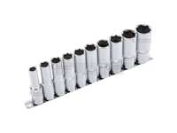 hlavice nástrčné 1/2", 6ti hran 10 - 24 mm, prodloužené, Xcess Performance, sada 10 dílů
